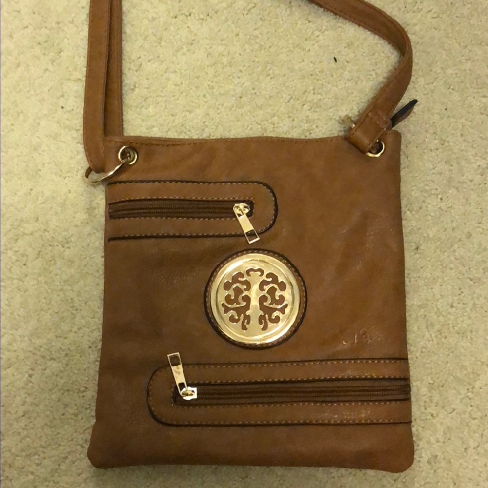 Brown Faux Leather Crossbody Purse